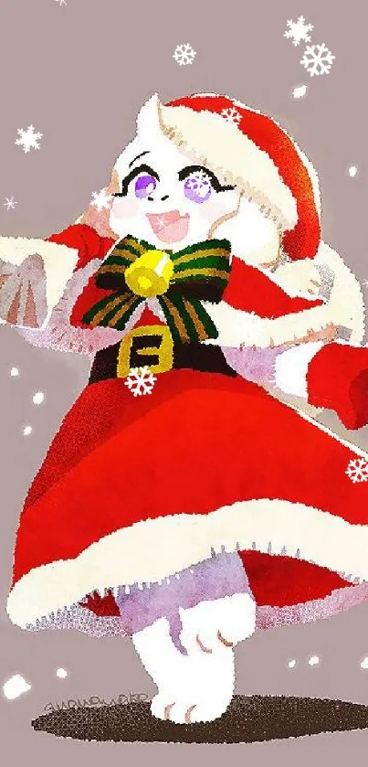 Festive cartoon character in Santa outfit with a red costume, perfect for holidays.