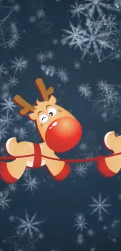 Cartoon reindeer with snowflakes background