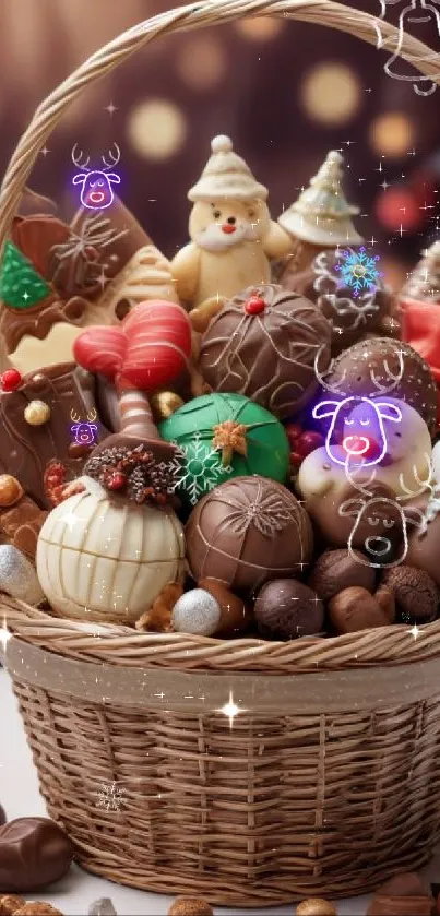 Festive basket of assorted chocolates and sweets