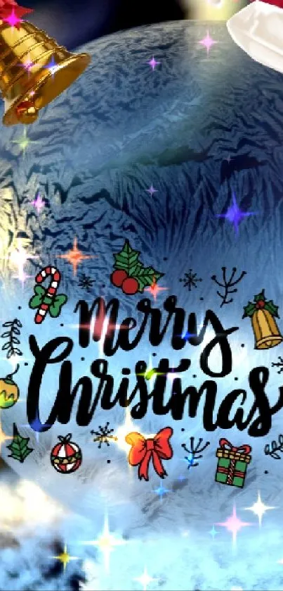 Frosty Christmas ball with festive design, perfect for mobile wallpaper.
