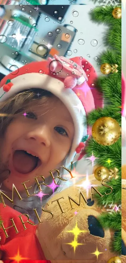 Festive Christmas wallpaper with Santa hat and joyful holiday elements.