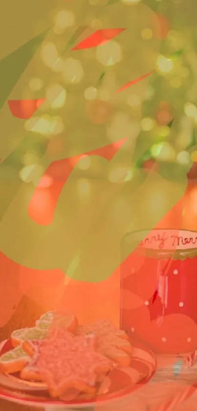 Festive Christmas mug with cookies and decorations on a wooden table.