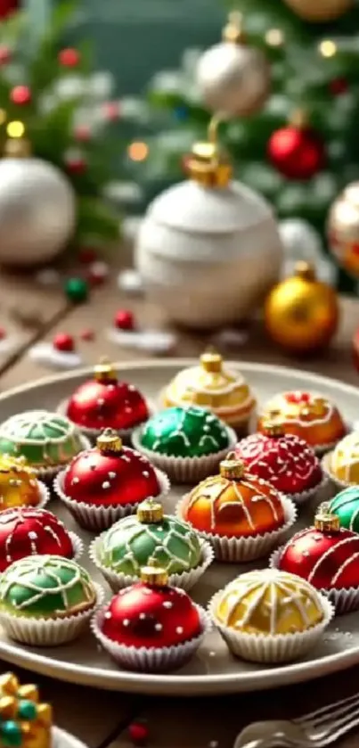 Colorful Christmas cookies arranged on a festive platter.