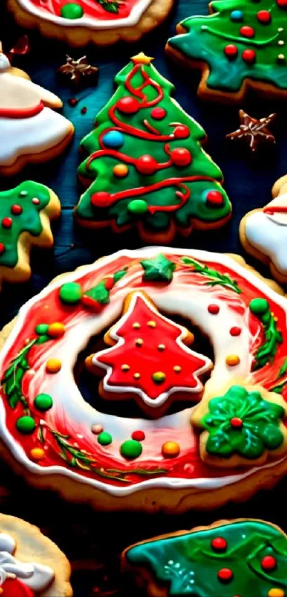 Festive Christmas cookies with colorful icing.