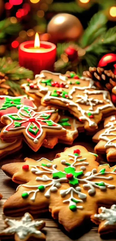 Festive Christmas cookies with colorful icing and holiday decorations.