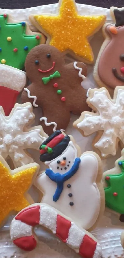 Colorful Christmas cookies with festive designs.
