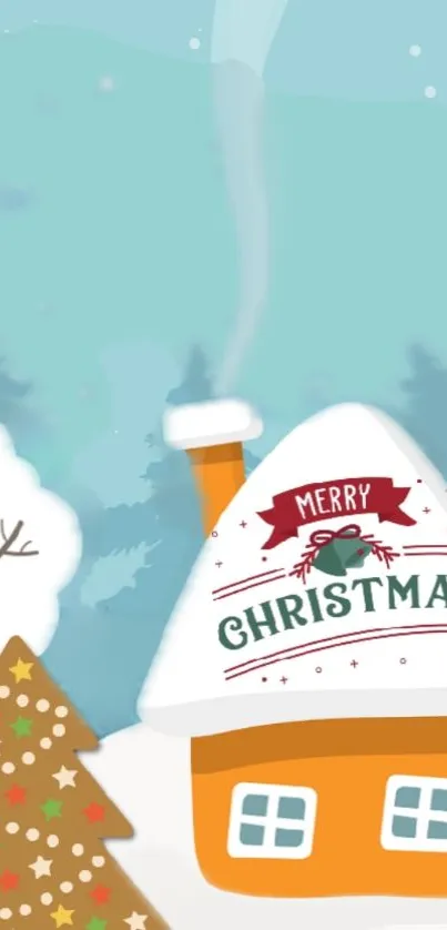 Festive Christmas cottage with snowy scene