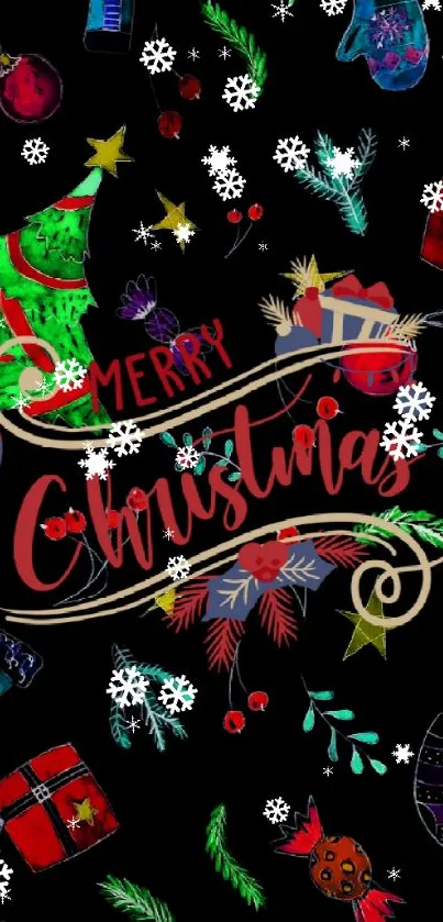 Colorful Christmas decorations wallpaper with festive holiday symbols.