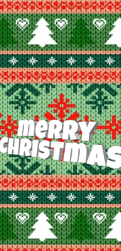 Festive Christmas knit wallpaper with Merry Christmas text.