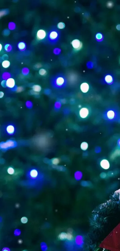 Festive Christmas tree with colorful lights.