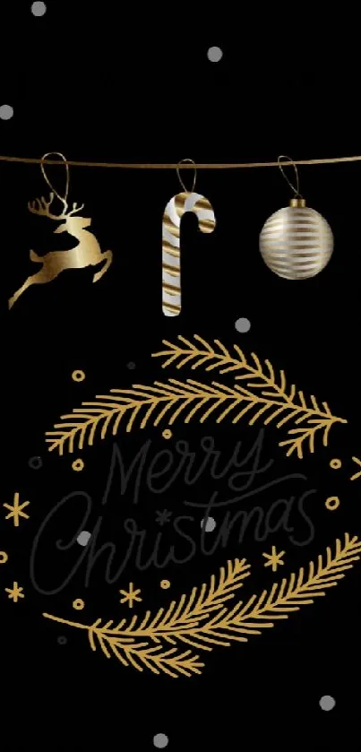 Festive mobile wallpaper with Christmas ornaments and Merry Christmas message.