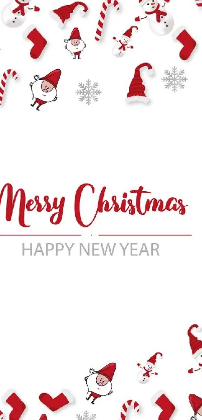 Festive Christmas wallpaper with snowflakes and Santa hats.