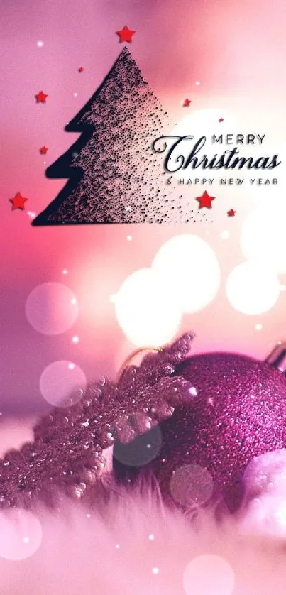 Festive Christmas mobile wallpaper with purple ornament and holiday design.