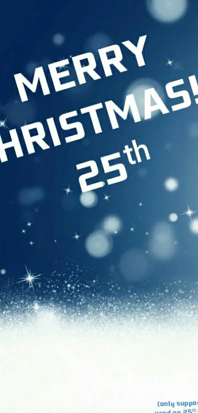 Festive Merry Christmas mobile wallpaper with snowy blue background.