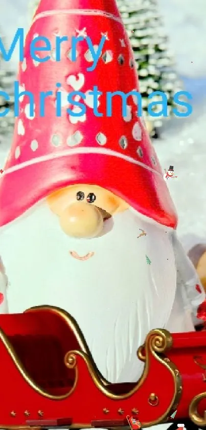 Festive Christmas scene with gnome and sleigh.