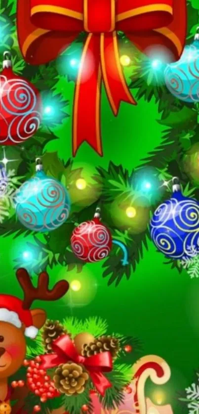 Colorful Christmas mobile wallpaper with festive elements.