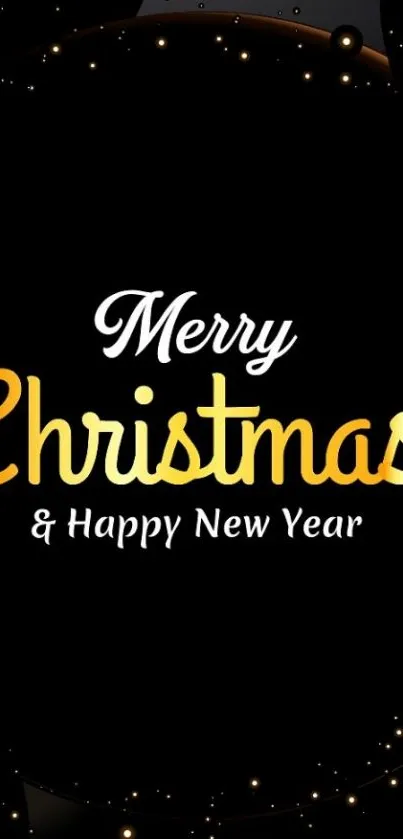 Merry Christmas and Happy New Year text on black background wallpaper.