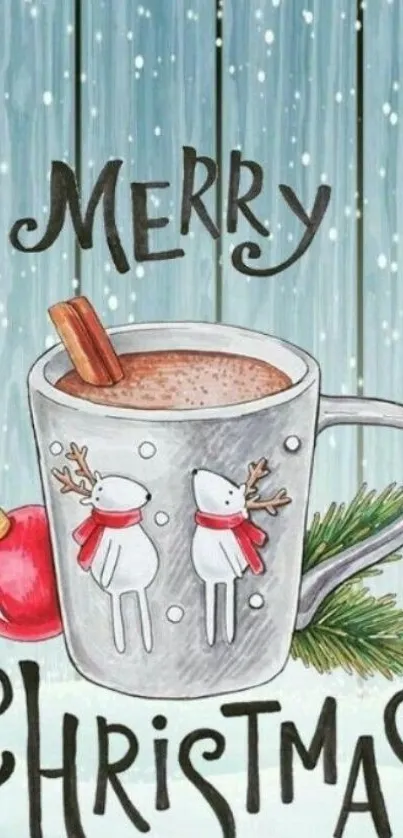 Festive Christmas mug with snowflakes and Merry Christmas text.