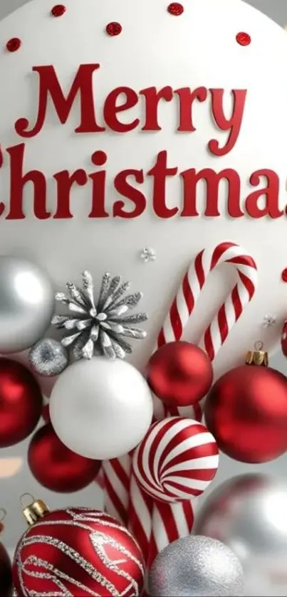 Elegant Christmas ornaments with Merry Christmas text.
