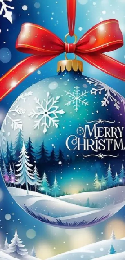 Christmas ornament with snowflakes and Merry Christmas message.