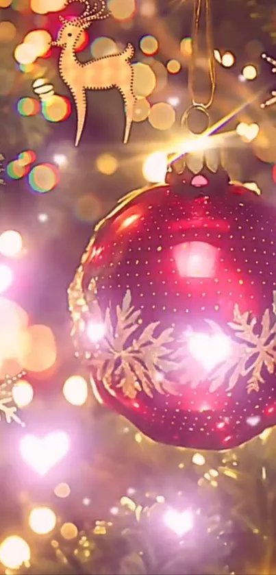 Festive Christmas ornament with sparkling lights and decorative elements.