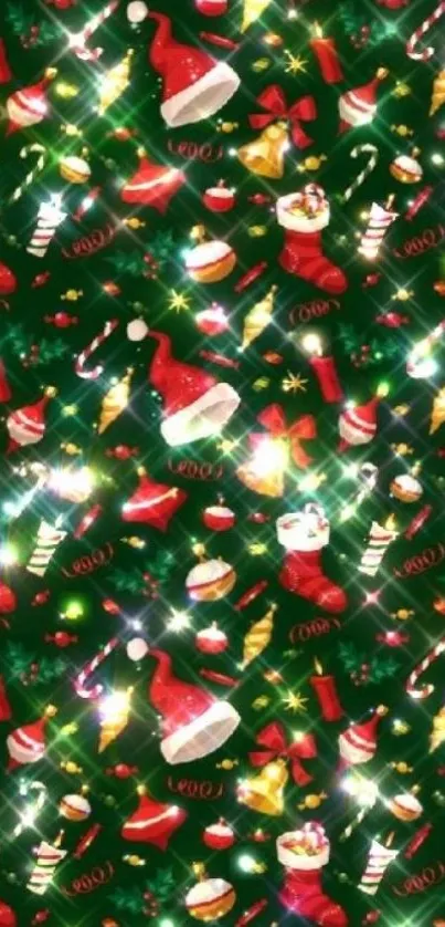 Colorful Christmas themed phone wallpaper with festive holiday icons.