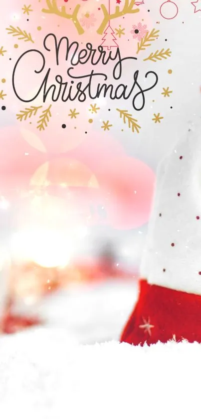 Festive Christmas wallpaper with Santa hat and Merry Christmas text.