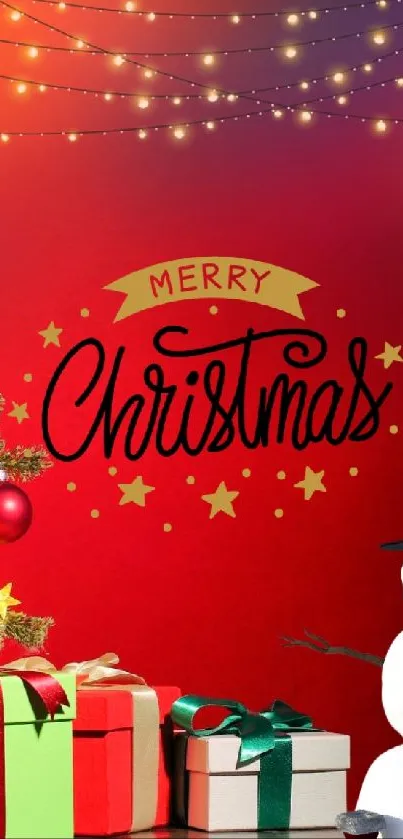 Festive Christmas phone wallpaper with tree and gifts.