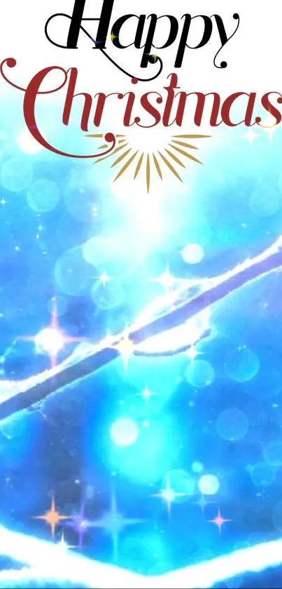 Festive blue Christmas wallpaper with joyful text and snowflakes.