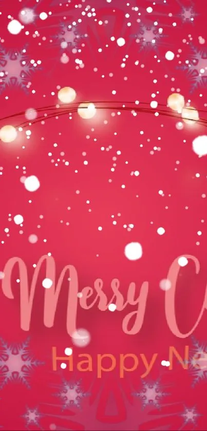Festive Christmas wallpaper with snowflakes and lights.