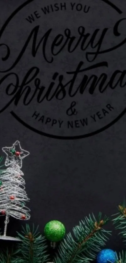 Dark gray Christmas wallpaper with decorative tree.