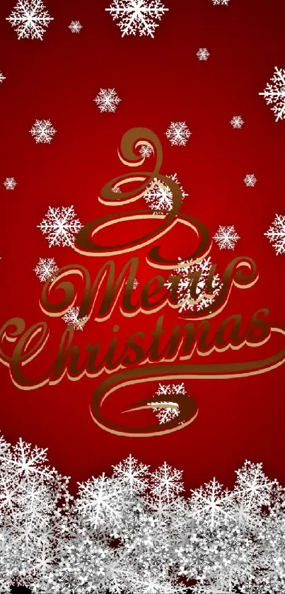 Merry Christmas wallpaper with snowflakes on a red background.