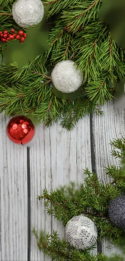 Festive Christmas branches with ornaments.