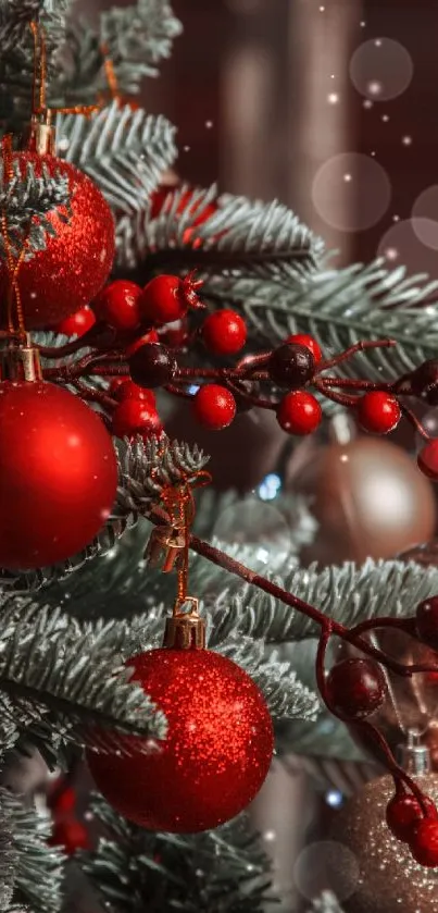 Christmas tree with red and gold ornaments, perfect for holiday spirit.