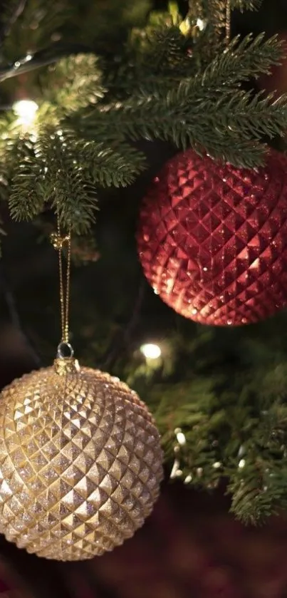 Festive Christmas tree with vibrant ornaments.