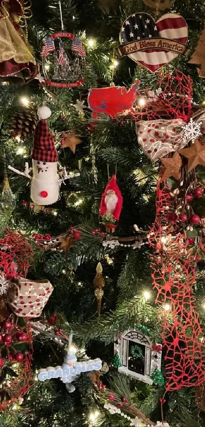 Christmas tree with festive lights and ornaments.