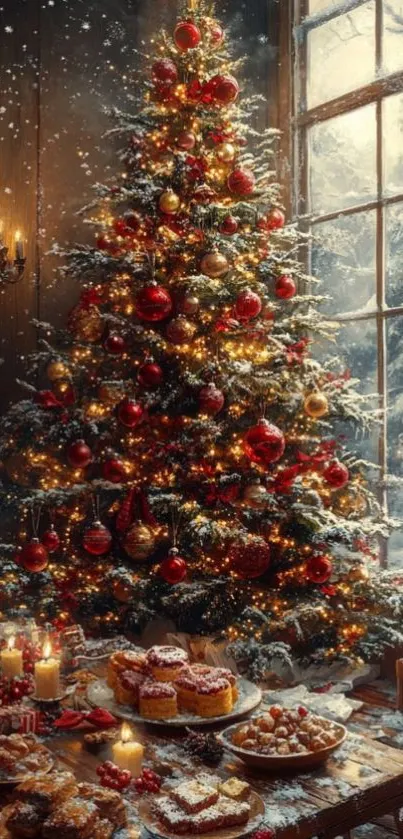 Festive Christmas tree in cozy room