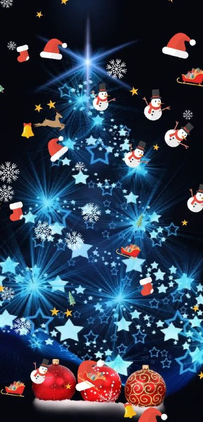 Festive mobile wallpaper with a decorated Christmas tree.