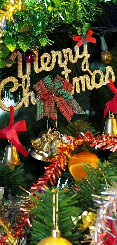 Festively decorated Christmas tree with ornaments and vibrant lights.
