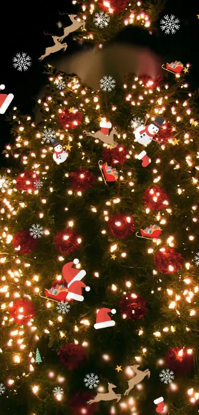 Festive Christmas tree with lights and ornaments for mobile wallpaper.