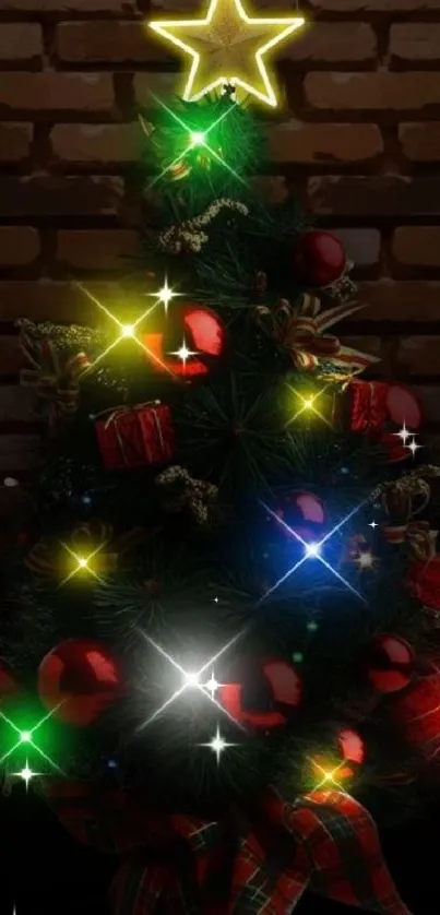 Christmas tree with glowing star wallpaper.