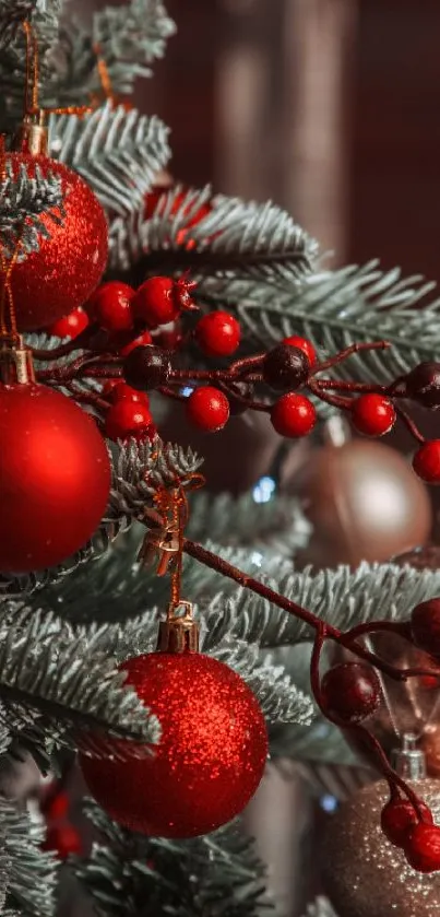 Red and gold decorated Christmas tree.
