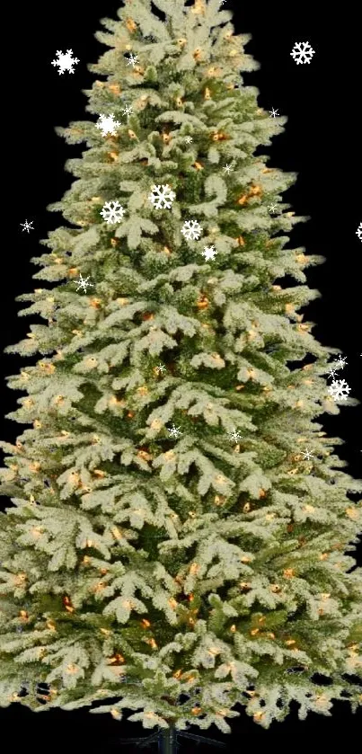 Beautifully decorated Christmas tree with snowflakes, on a dark background.