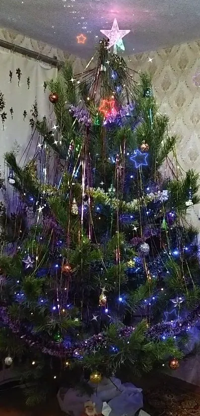 A beautifully decorated Christmas tree with lights and ornaments indoors.