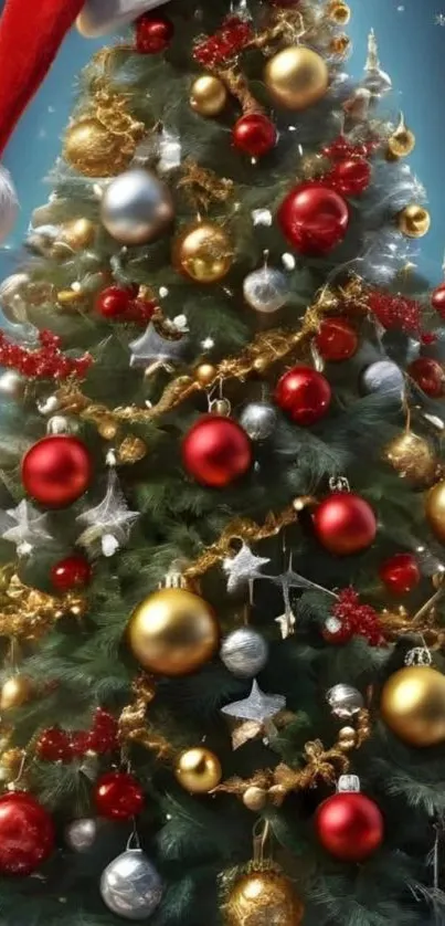 Beautifully decorated Christmas tree with ornaments.