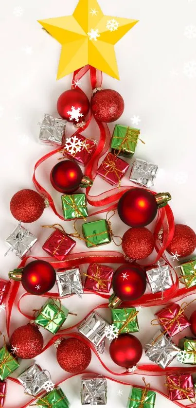 Festive Christmas tree with ornaments and a star.