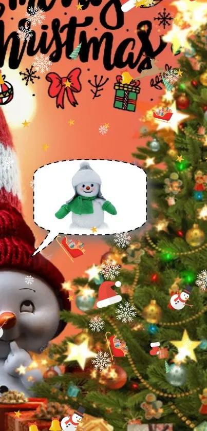 Festive gnomes with gifts and lights in Christmas scene wallpaper.