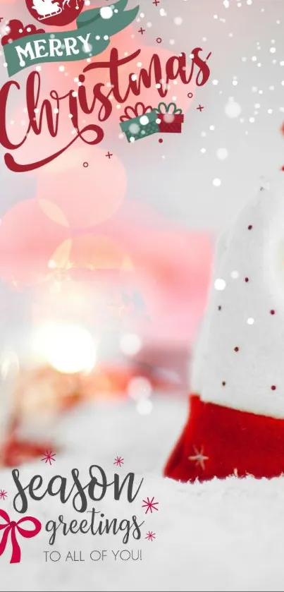 Festive Christmas wallpaper with greeting card design and snow.