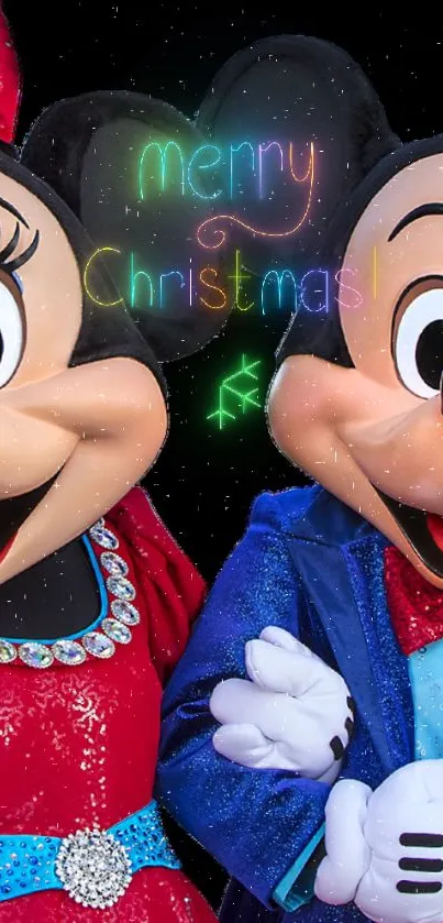 Disney characters in Christmas attire.
