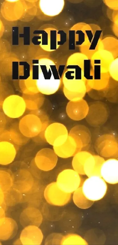 Golden bokeh wallpaper with Happy Diwali text.